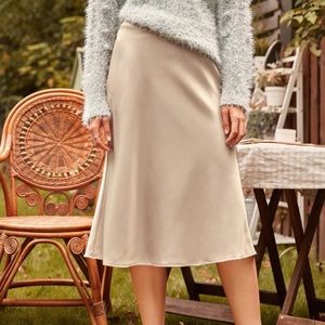 Midi satin slip skirt High Waist nude tan y2k business casual